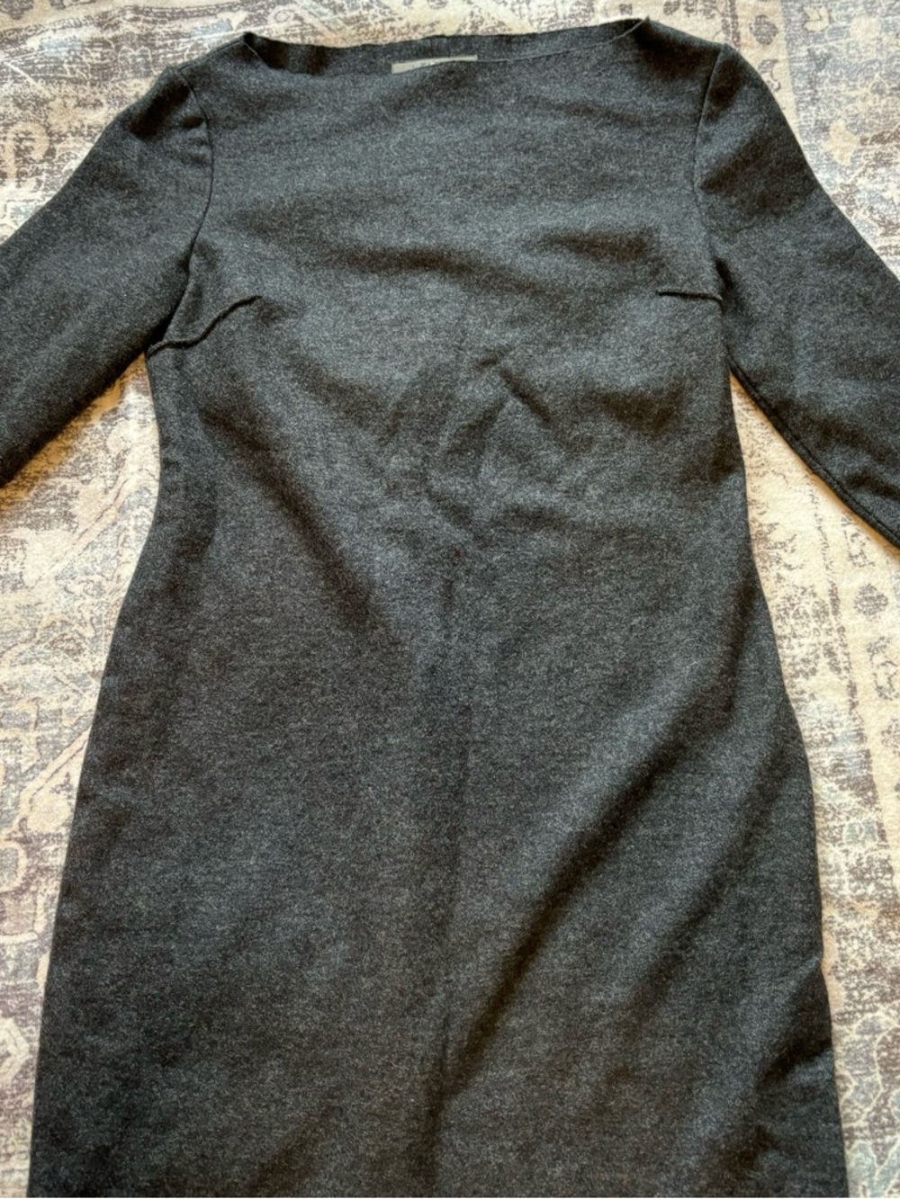VTG Zara Dress Womens 6 Wool Bodycon Gray Midi Boat Neck Old Money Luxury READ